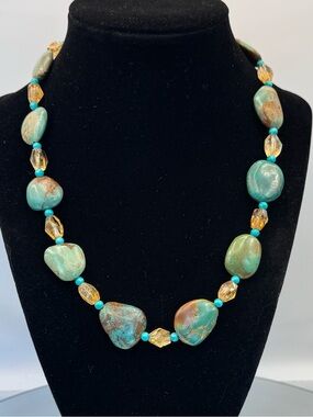 Zoe B 14K Clasp Turquoise and Citrine Quartz Stone Beaded Necklace